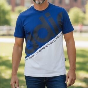 Adidas Men's Blue and White Graphic Tee